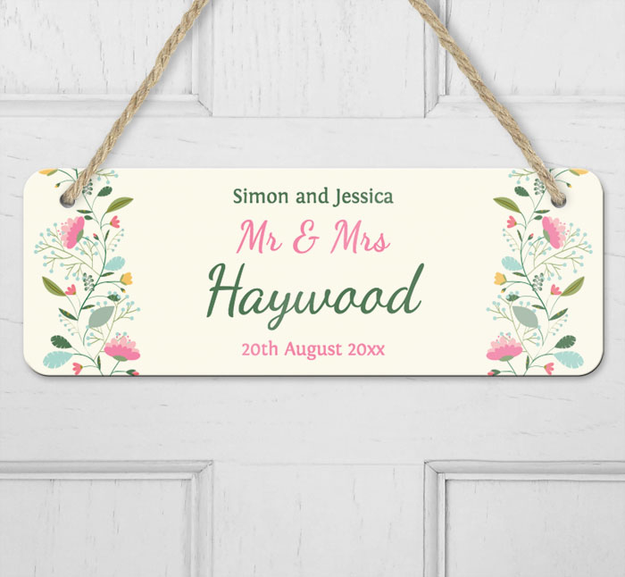 personalised mr and mrs hanging door sign