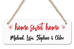 personalised home sweet home hanging door sign