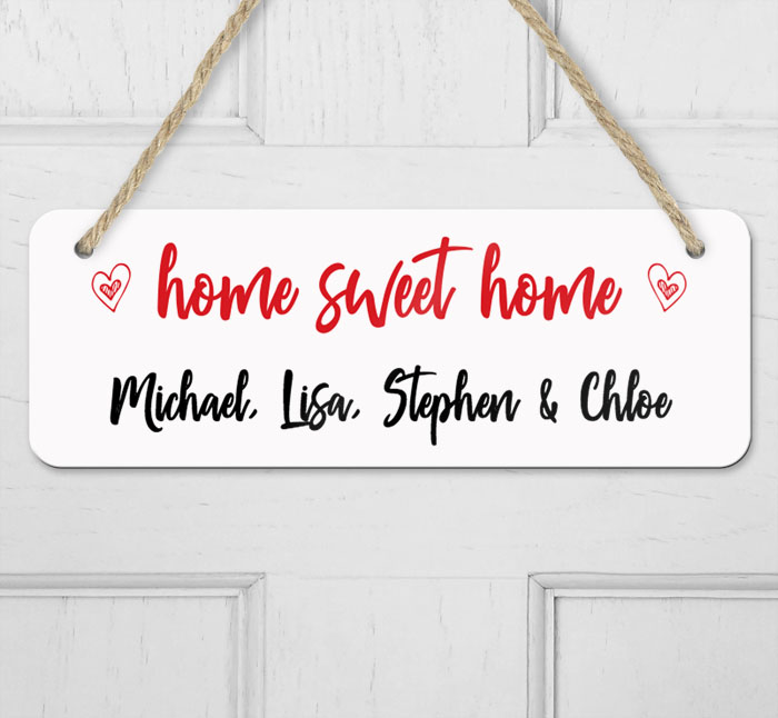 personalised home sweet home hanging door sign