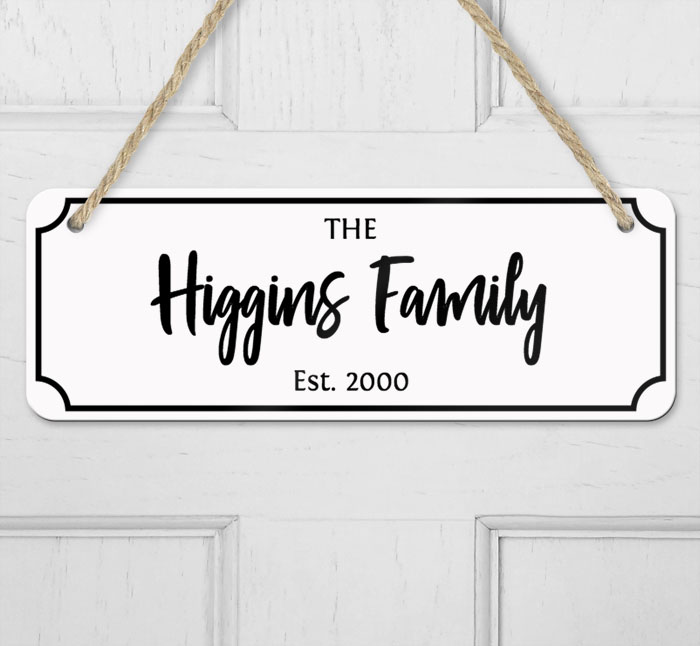personalised family name hanging door sign
