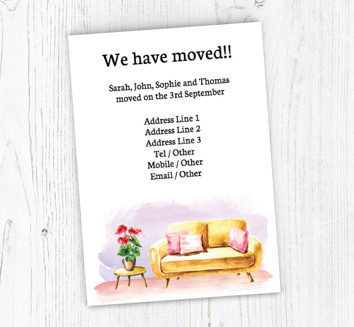 sofa and flowers moving cards