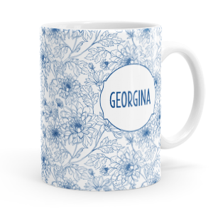 personalised blue vintage flower mug