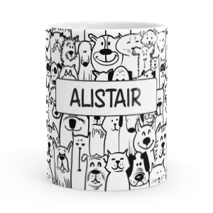 personalised cats and dogs doodle mug