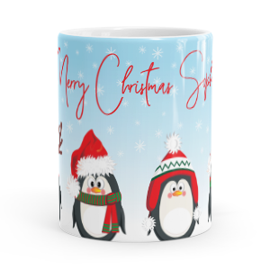 personalised christmas penguins mug