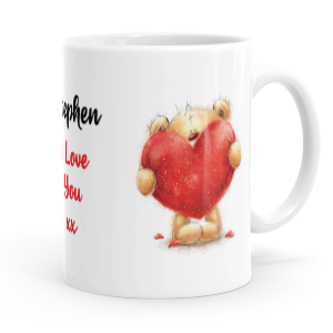 personalised teddy bear with big red heart mug