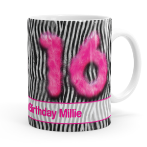 personalised pink furry 16th mug