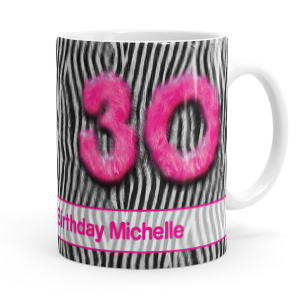 personalised pink furry 30th mug