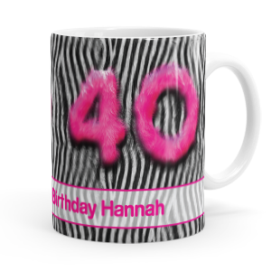 personalised pink furry 40th mug