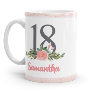 personalised 18th pink flower mug