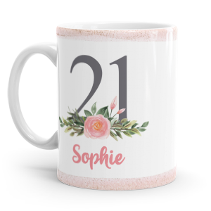 personalised 21st pink flower mug