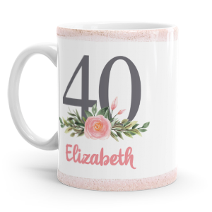 personalised 40th pink flower mug