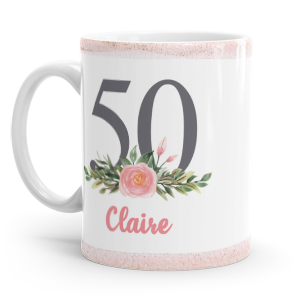 personalised 50th pink flower mug