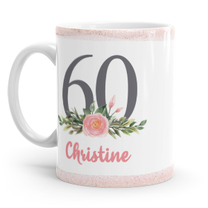 personalised 60th pink flower mug