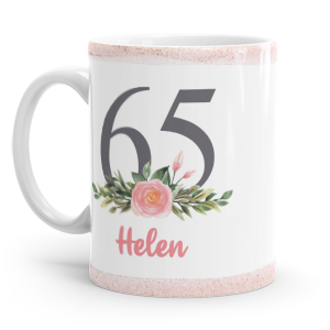 personalised 65th pink flower mug