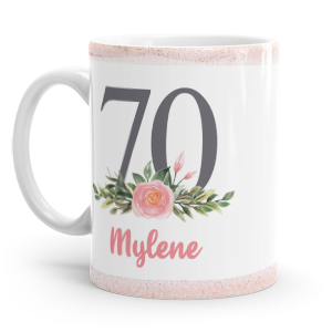 personalised 70th pink flower mug