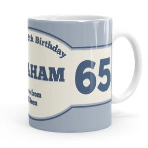 personalised blue 65th birthday mug