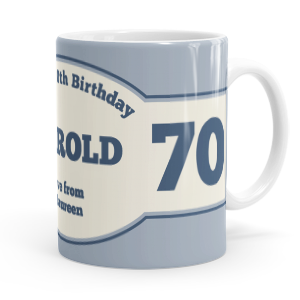 personalised blue 70th birthday mug