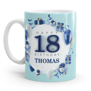 personalised blue happy 18th birthday gift mug