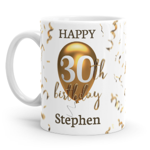 personalised 30th birthday gold balloon gift mug