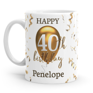 personalised 40th birthday gold balloon gift mug