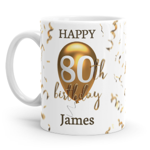 personalised 80th birthday gold balloon gift mug