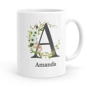 personalised floral initial letter a mug