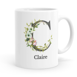 personalised floral initial letter c mug