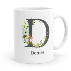 personalised floral initial letter d mug