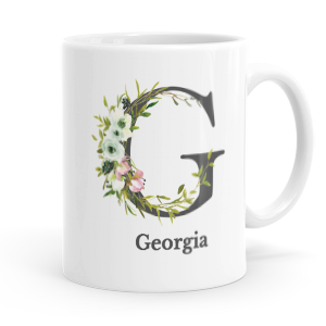 personalised floral initial letter g mug