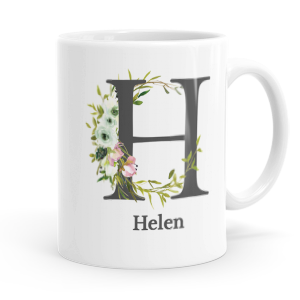 personalised floral initial letter h mug
