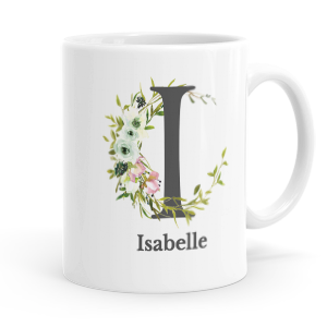 personalised floral initial letter i mug