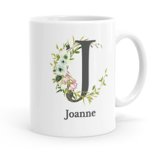 personalised floral initial letter j mug