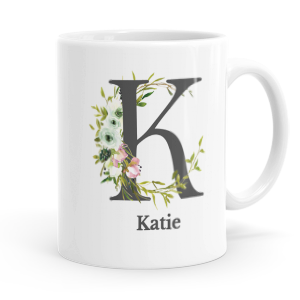 personalised floral initial letter k mug