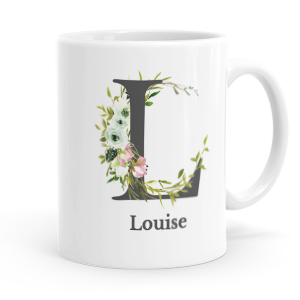 personalised floral initial letter l mug