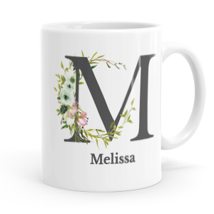 personalised floral initial letter m mug