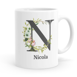 personalised floral initial letter n mug