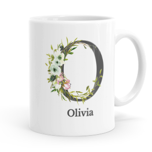 personalised floral initial letter o mug