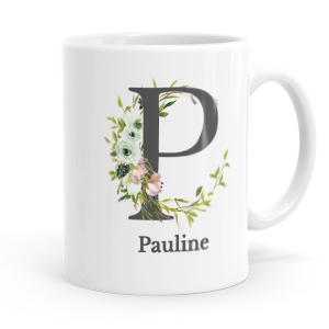 personalised floral initial letter p mug