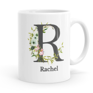 personalised floral initial letter r mug