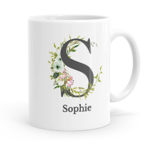 personalised floral initial letter s mug