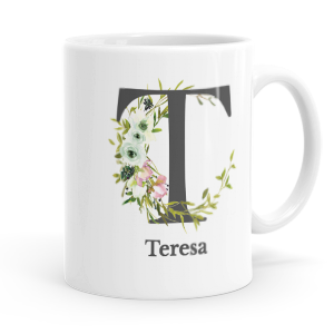 personalised floral initial letter t mug