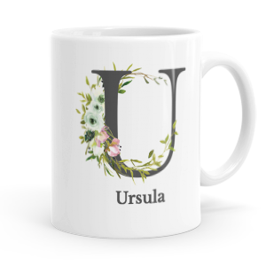 personalised floral initial letter u mug