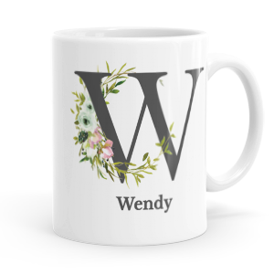 personalised floral initial letter w mug