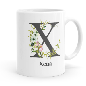 personalised floral initial letter x mug