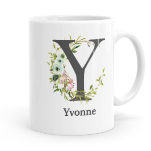 personalised floral initial letter y mug