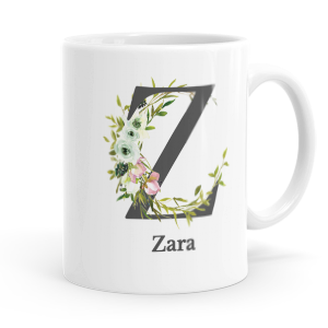 personalised floral initial letter z mug