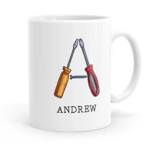 personalised builders tools letter a mug