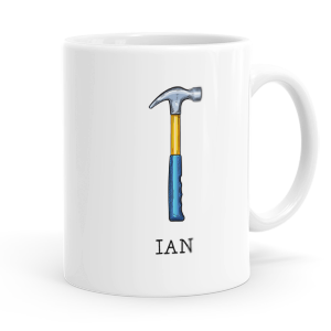 personalised builders tools letter I mug