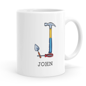 personalised builders tools letter j mug