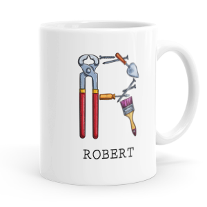 personalised builders tools letter r mug